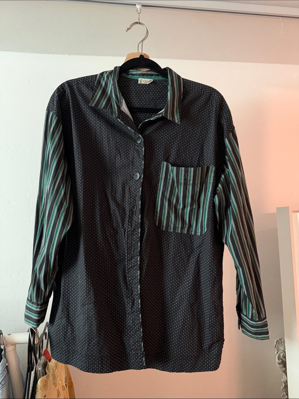 Free people Button-Up Shirt with Green Stripe Accents